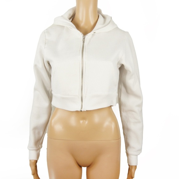 Vintage American Apparel Indie Sleaze White Cropped Zip Up Hoodie - Picture 1 of 2
